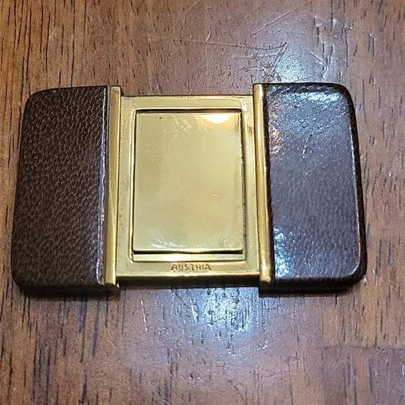 Antique Leather & Brass Pocket Photo Frame Austria
